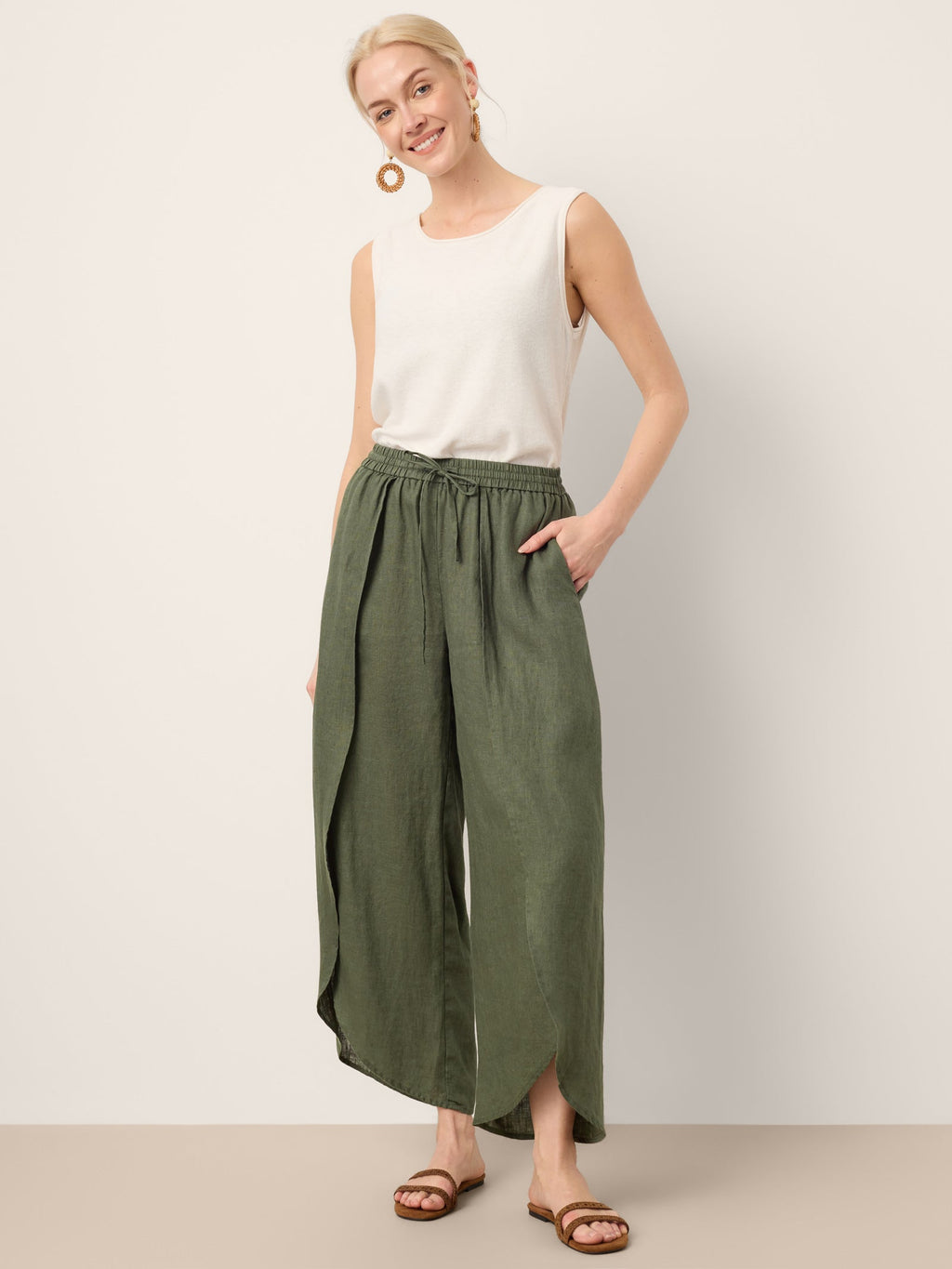 Linen Wide-Leg Drawstring Pants | Haven