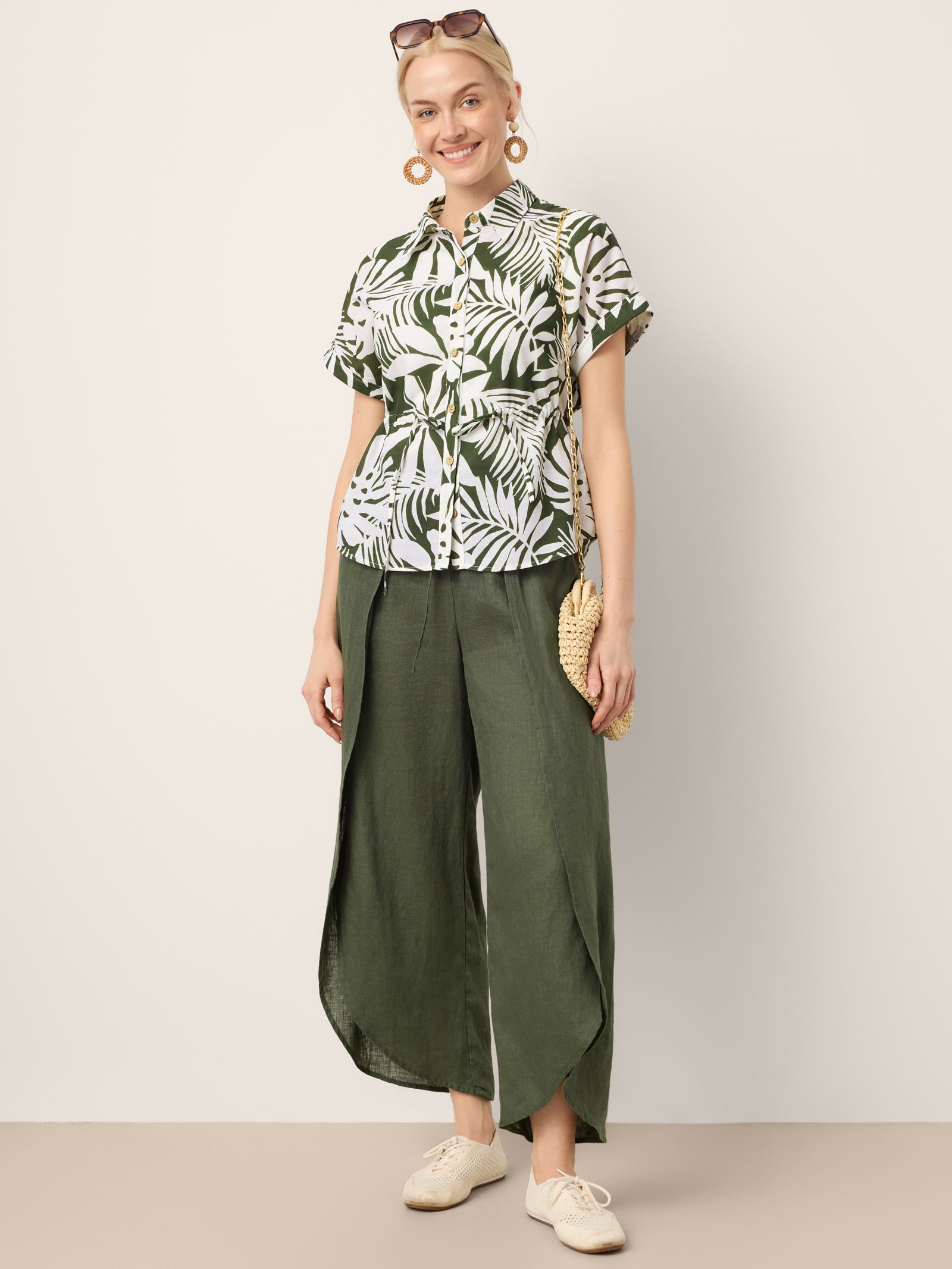 Linen Wide-Leg Drawstring Pants | Haven