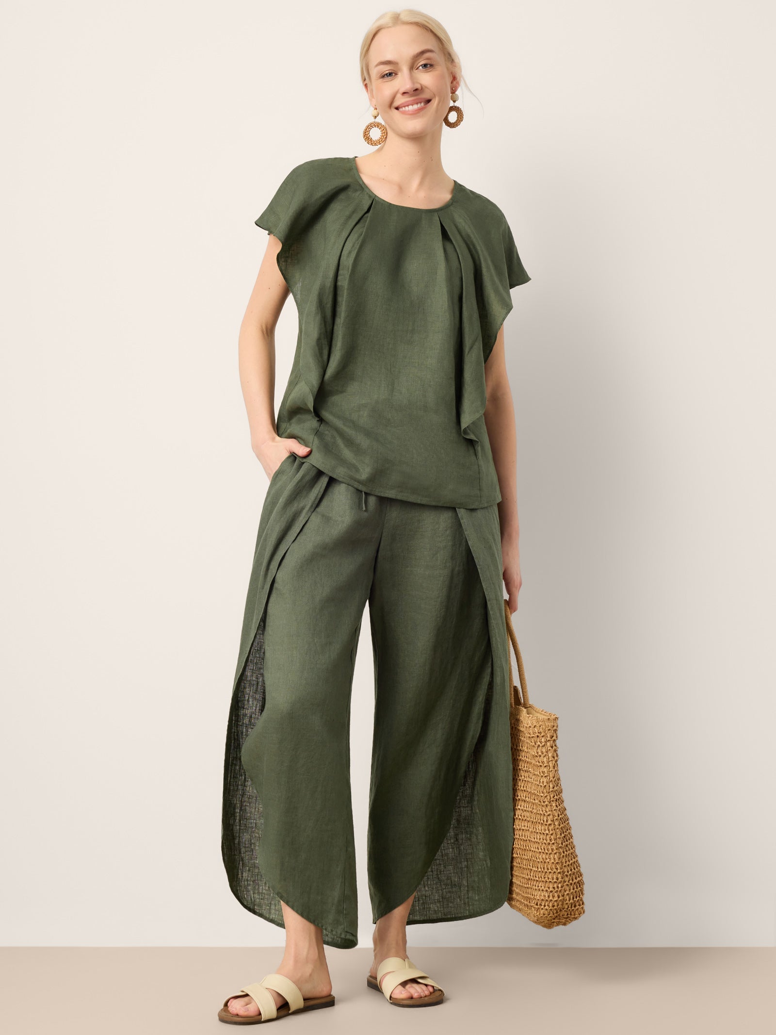 Linen Wide-Leg Drawstring Pants | Haven
