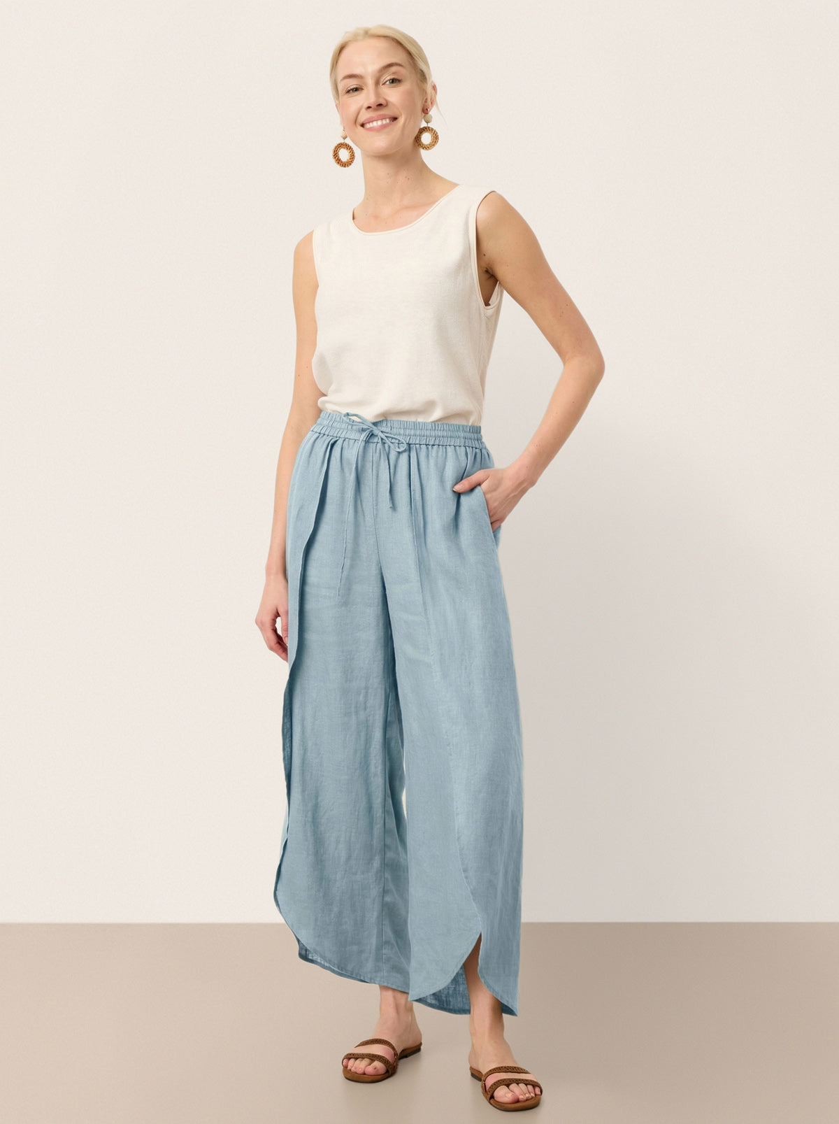 Linen Wide-Leg Drawstring Pants | Haven