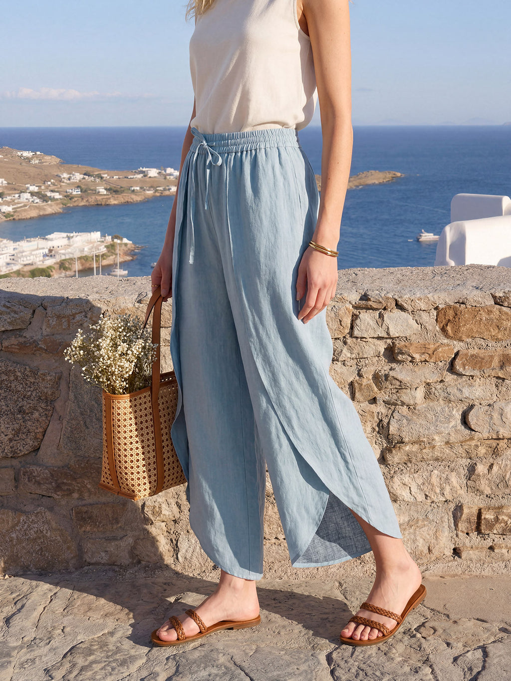 Linen Wide-Leg Drawstring Pants | Haven