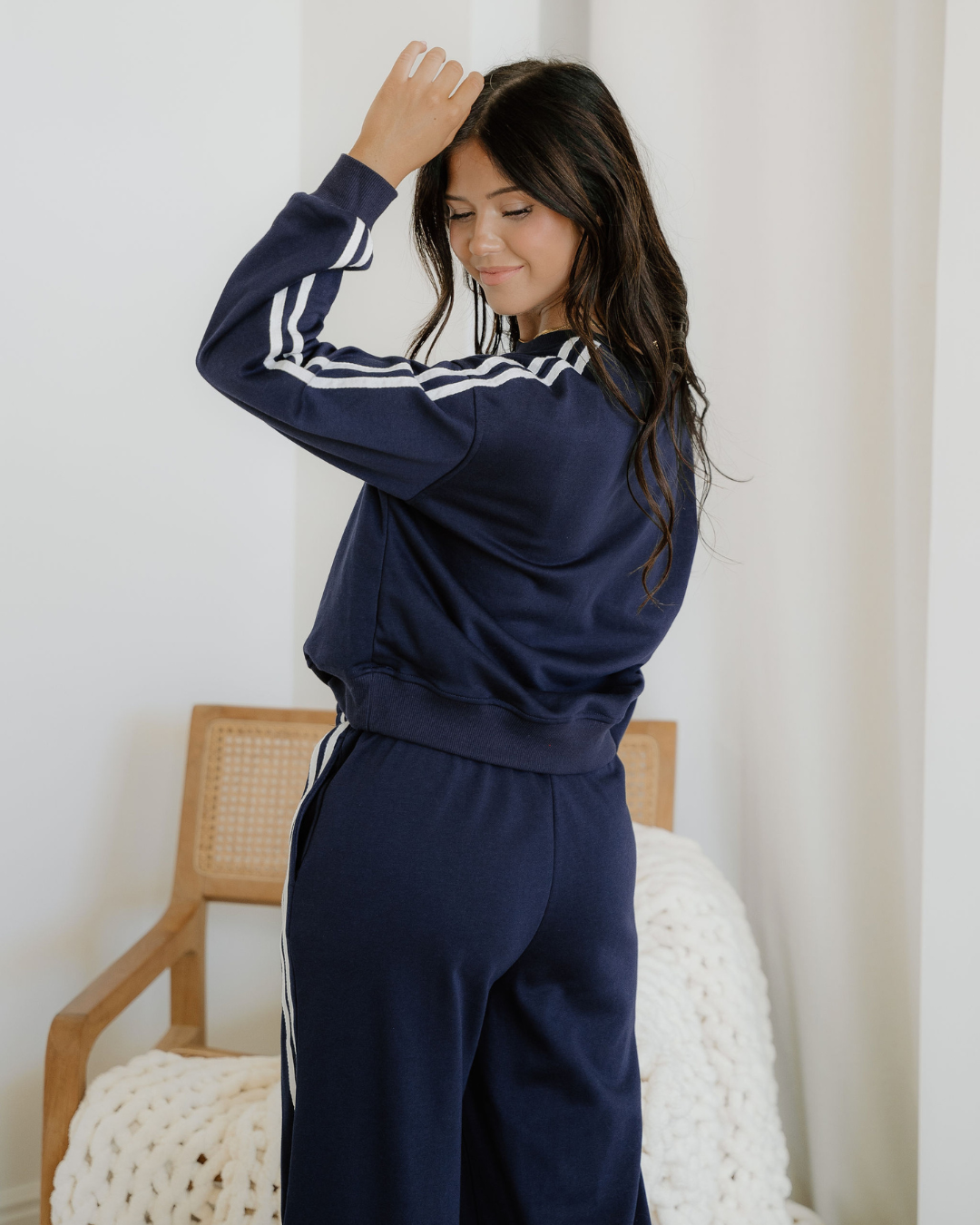 Varsity Pullover Wide Leg Pants Set – Blue