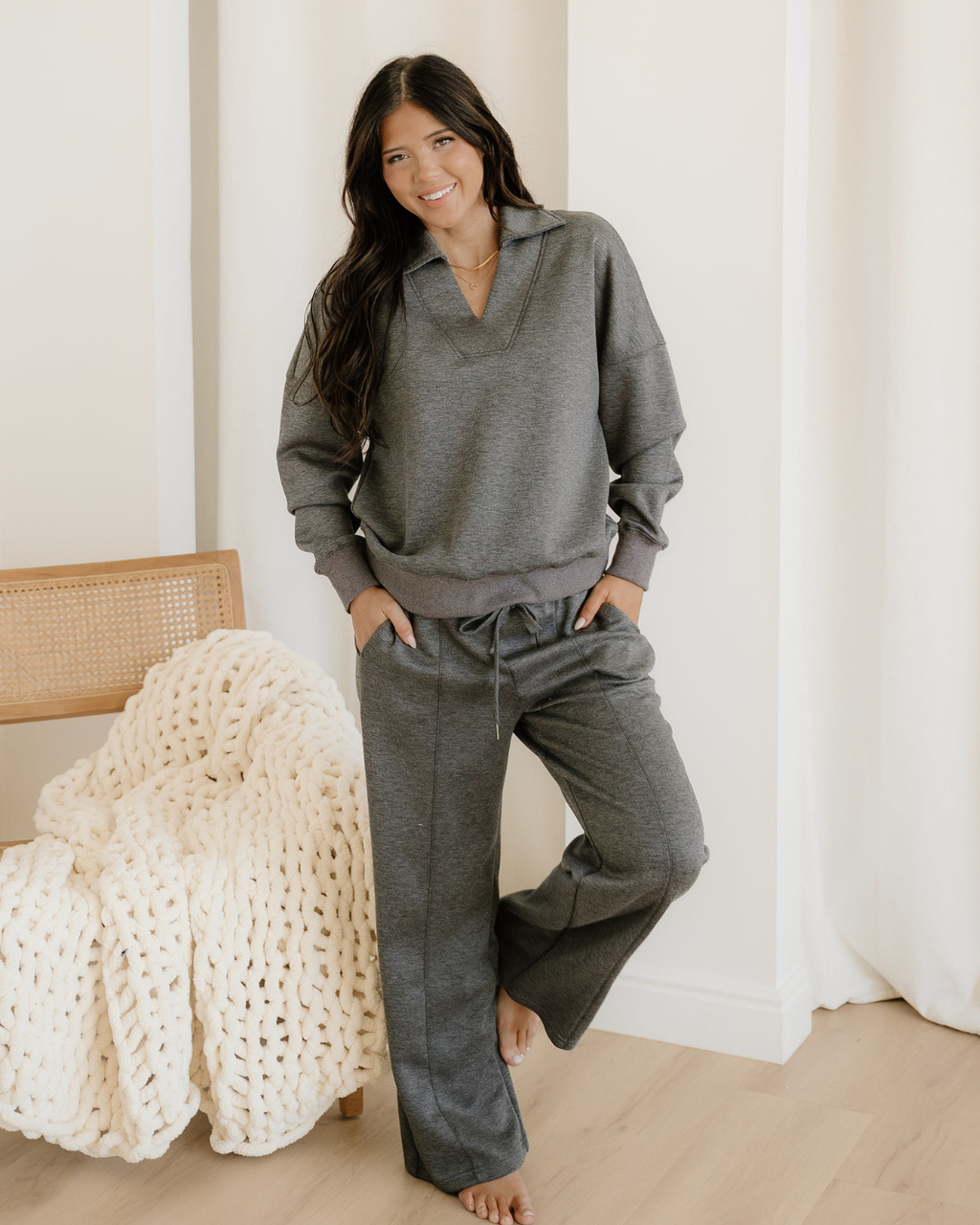 Sylvie Collared V-Neck Pullover Sweatpants Set