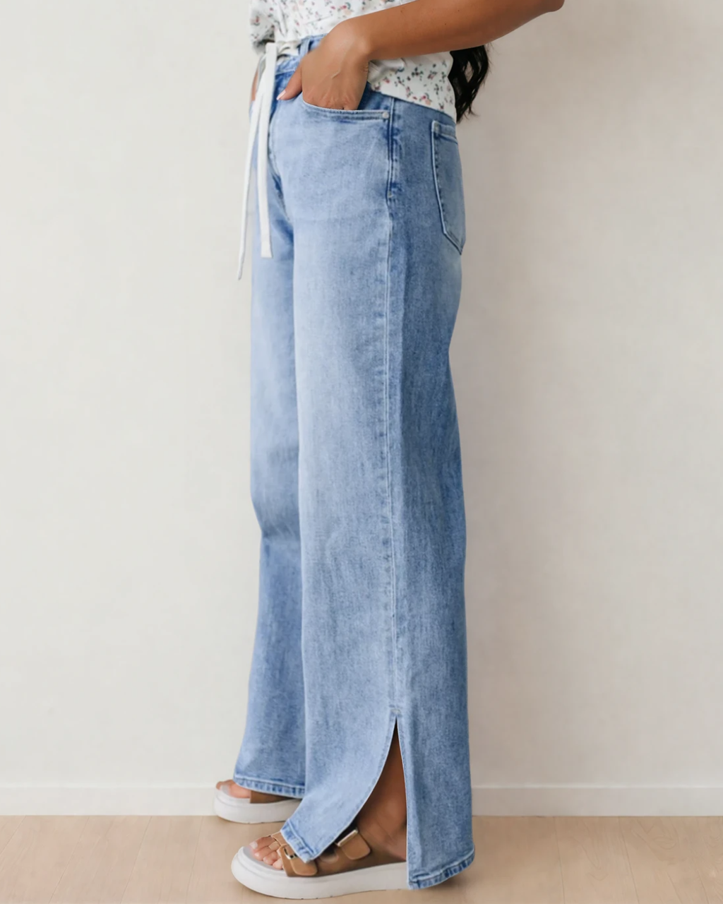 Calypso Side Slit High Rise Drawstring Jeans