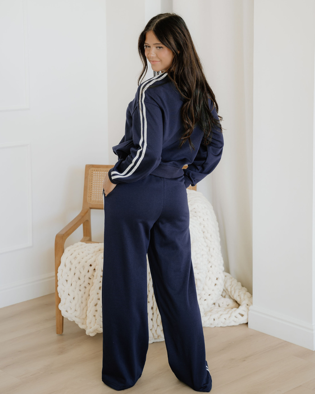 Varsity Pullover Wide Leg Pants Set – Blue