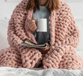 Luxurious Blush Pink Chunky Knit Blanket - Soft Chenille Yarn, 50"x60", Machine Washable, Handmade Crochet Throw for Couch & Bed