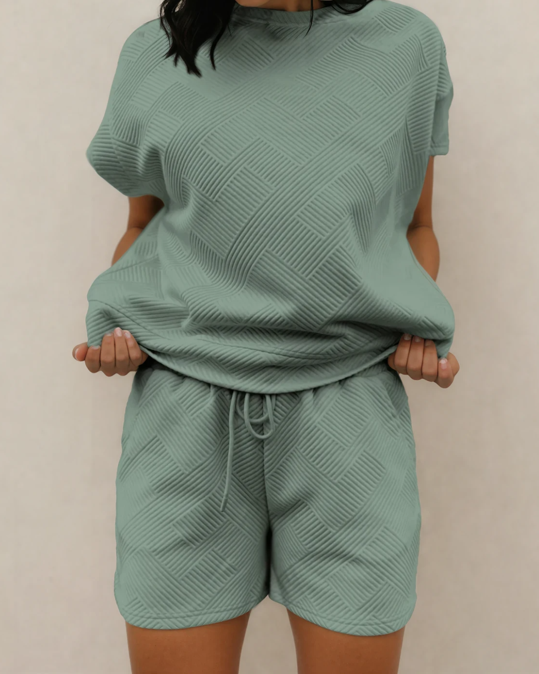Astrid Textured Top & Shorts Set – Seafoam