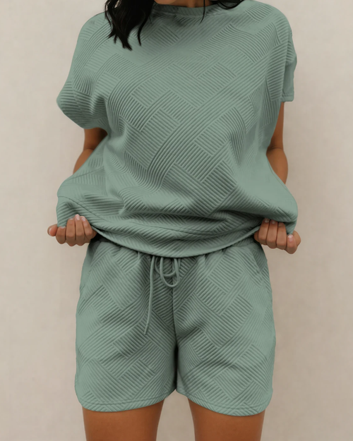 Astrid Textured Top & Shorts Set – Seafoam