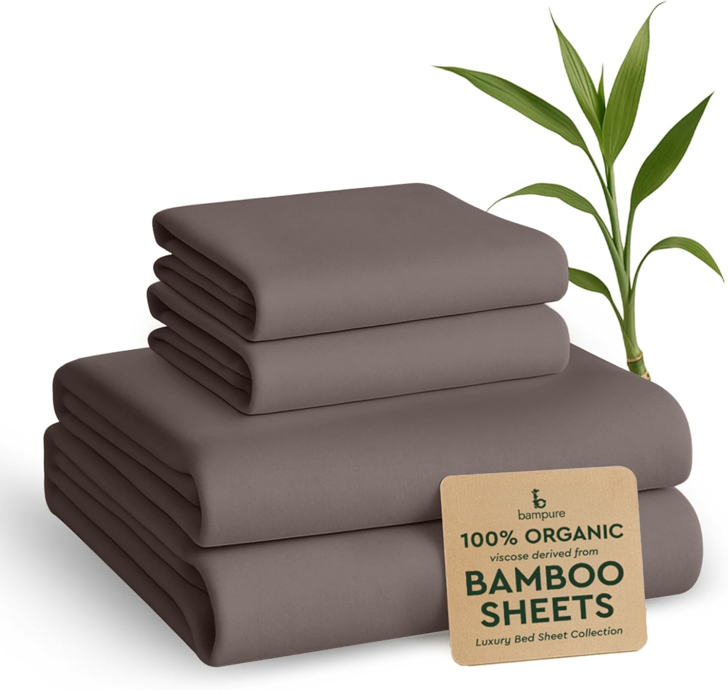 Luxury 100% Bamboo Viscose Twin Sheet Set - Super Soft Cooling - 4PC with Deep Pocket (Up to 16”) - Stone Grey