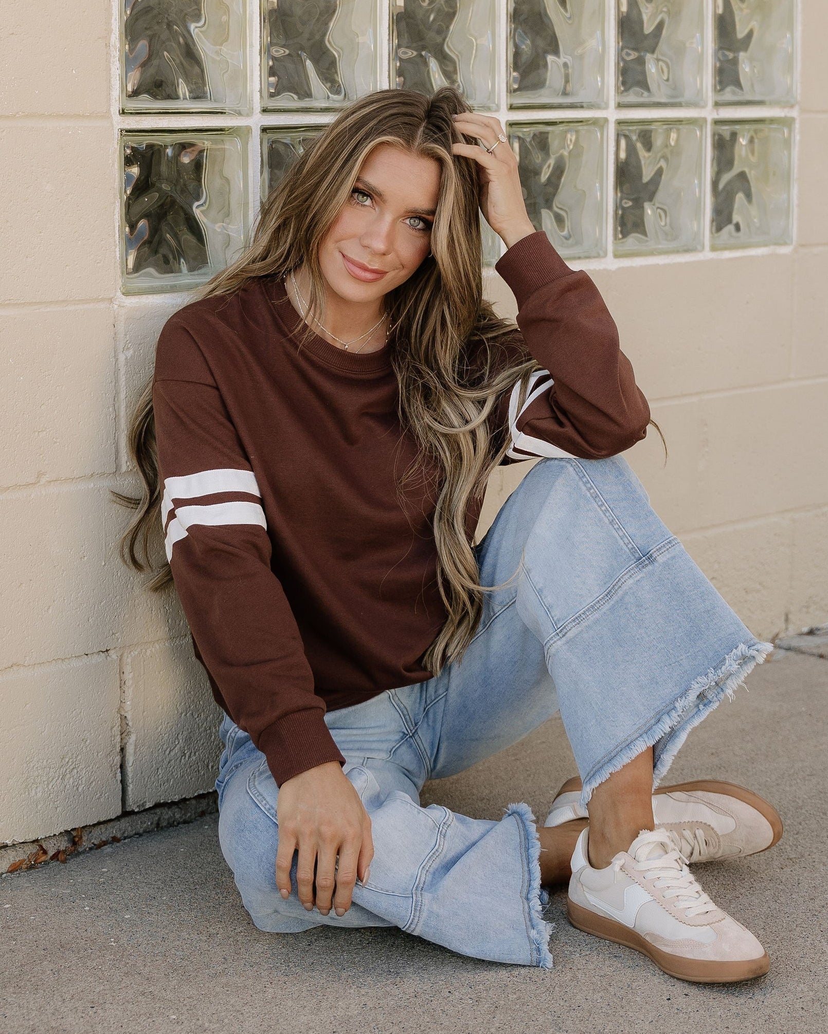 Varsity Striped Sleeve Loose Sweatshirt