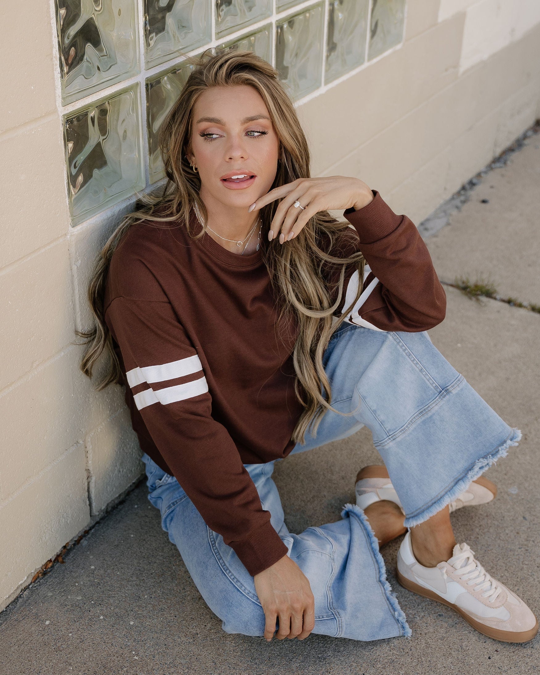 Varsity Striped Sleeve Loose Sweatshirt