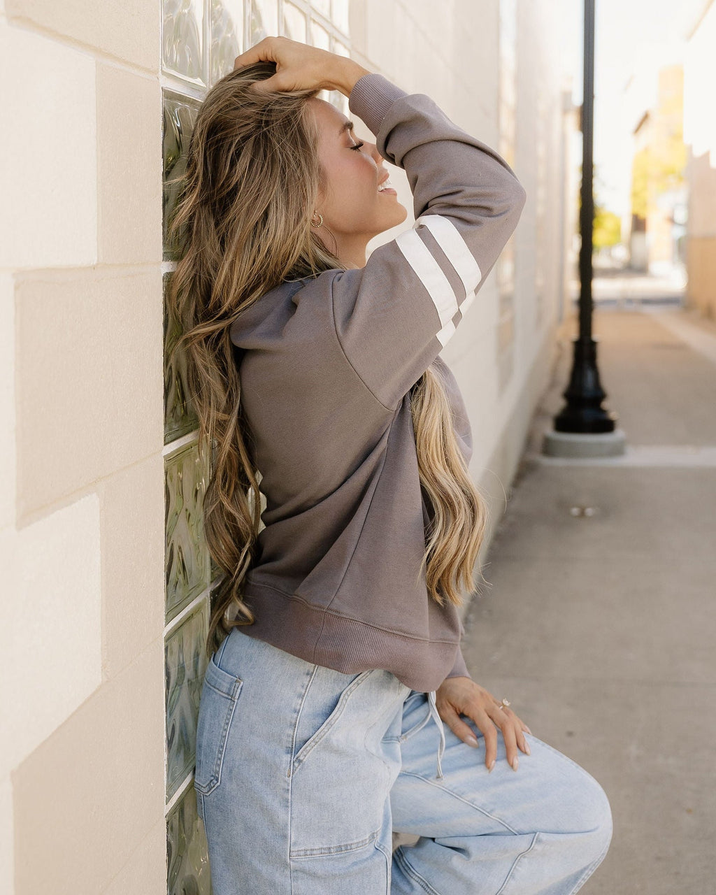 Varsity Striped Sleeve Loose Sweatshirt