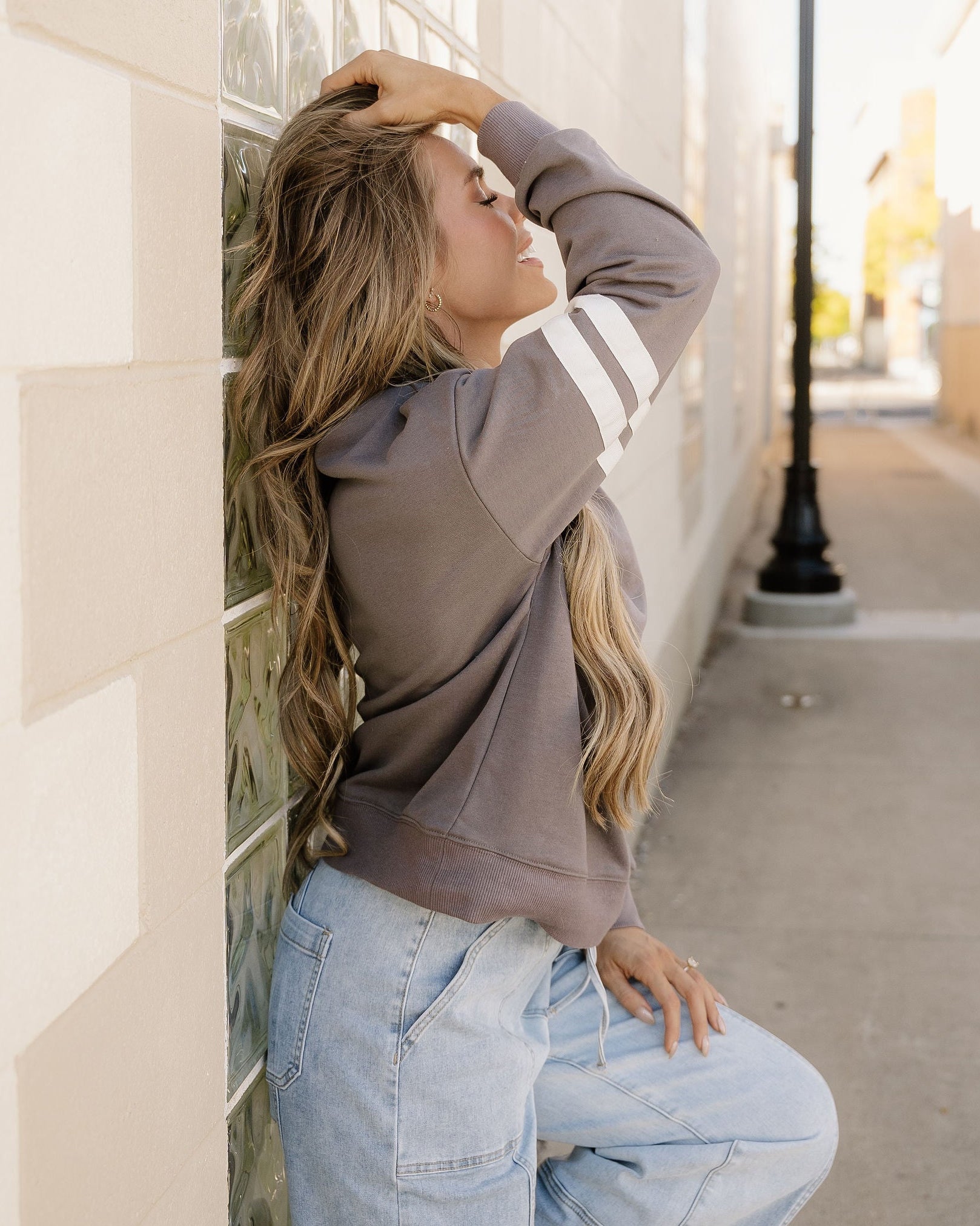 Varsity Striped Sleeve Loose Sweatshirt