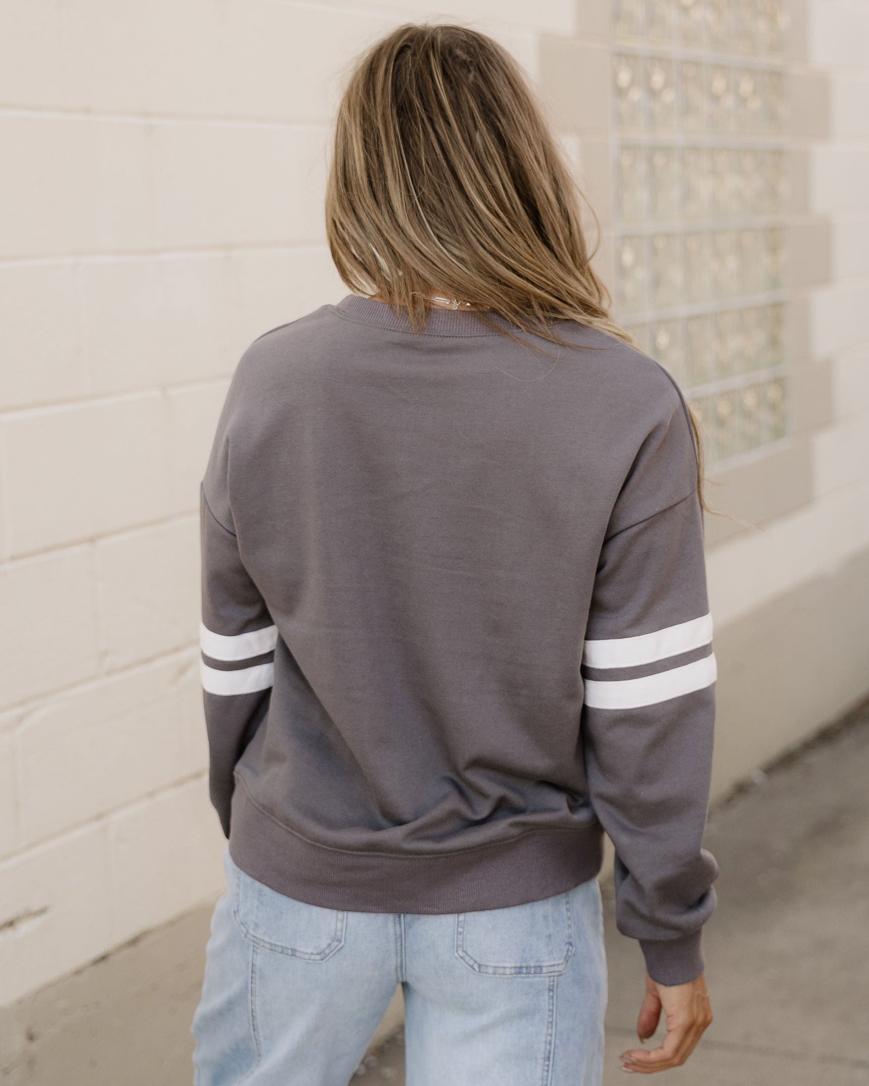 Varsity Striped Sleeve Loose Sweatshirt